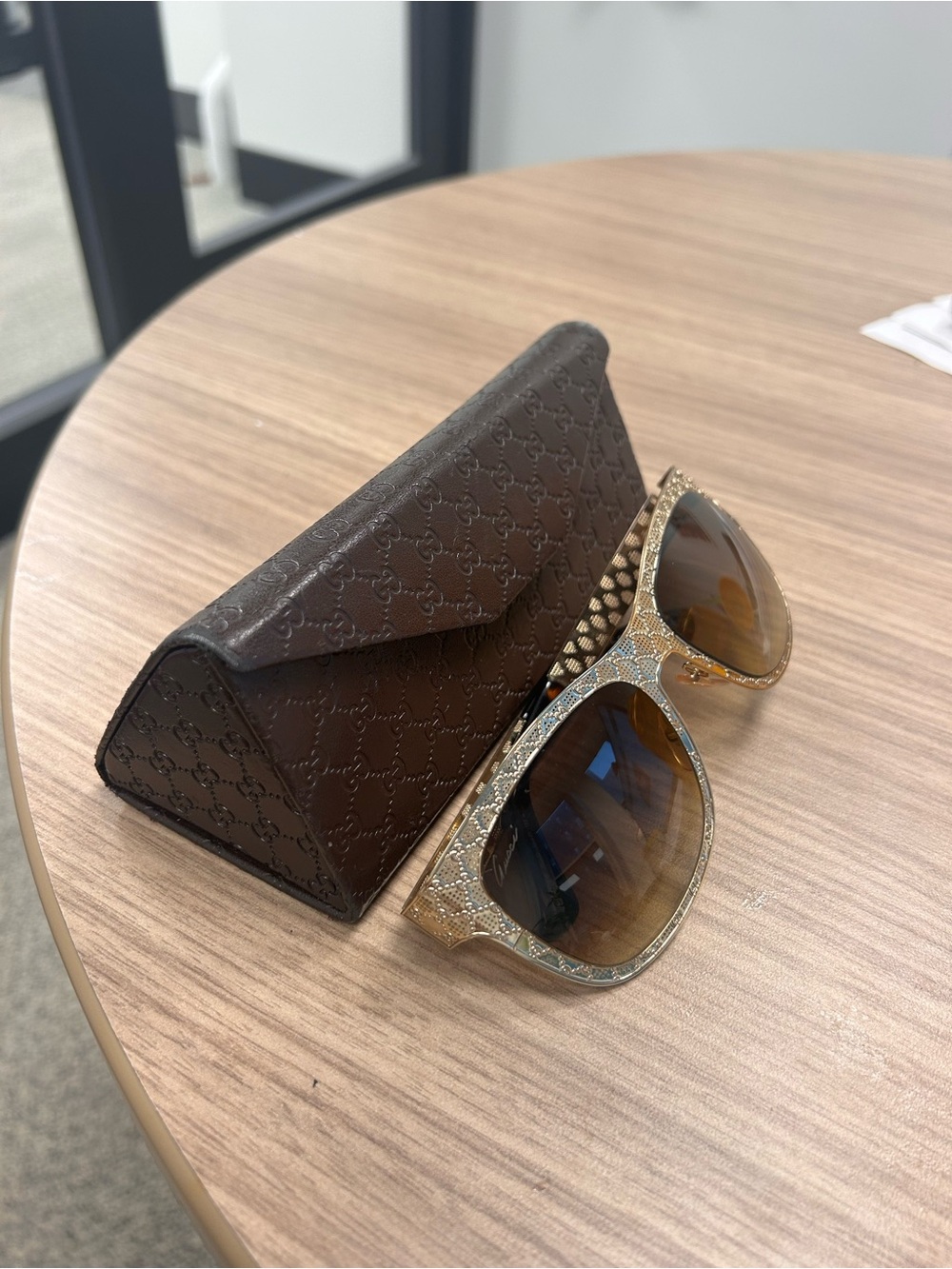 Gucci Gold and Brown Women's Sunglasses - Picture 3 of 5